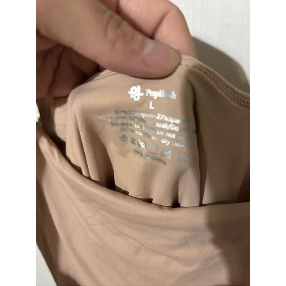 Brand New Popilush Women's Size Large Tan Nude Sleeveless One Piece Bodysuit - Picture 3 of 5